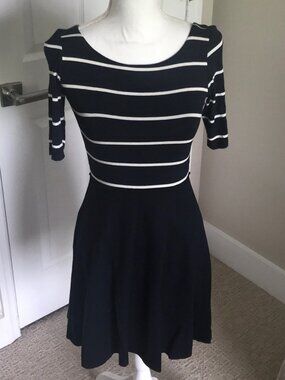 Bailey 44 Navy and white striped fitted dress